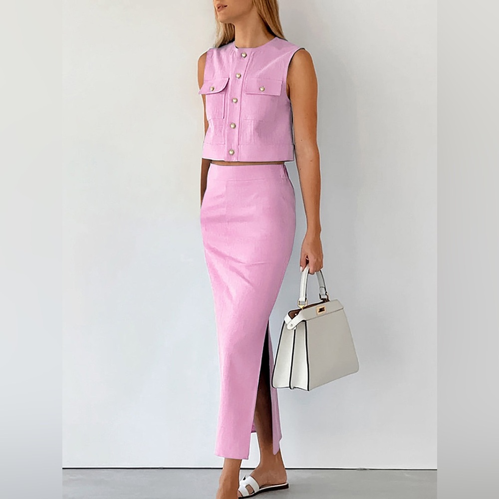 Commence Split Pockets Sleeveless Skirt Set